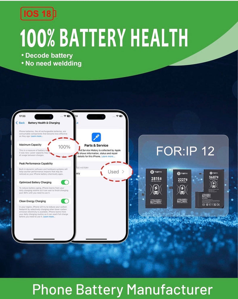 Virateck's Iphone original battery for 12/12 pro with No unknown part message