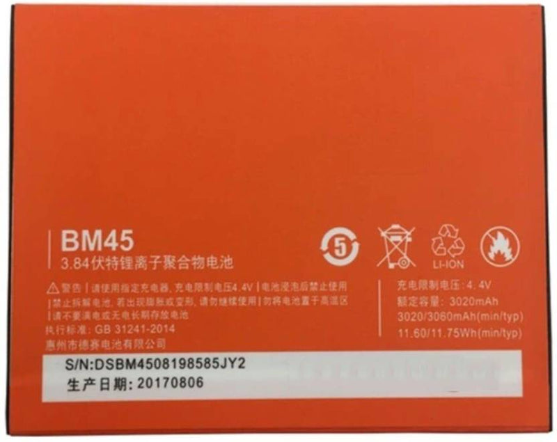 Xiaomi Redmi Note 2 Battery Original (Model-BM45)3020mAh with 3 months warranty.