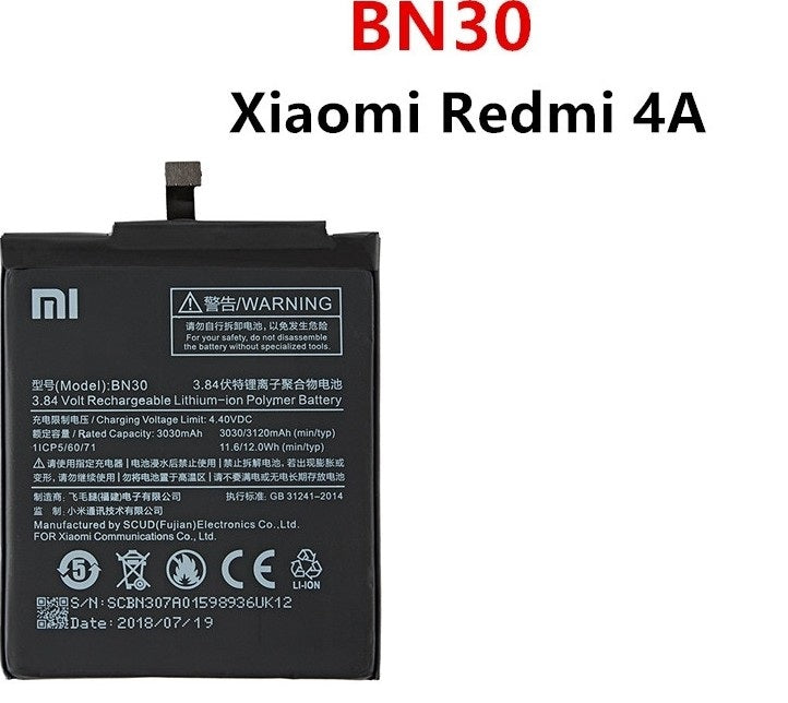 Xiaomi Mi Redmi 4A Battery Original (Model BN-30) 3030mAh with 6 month's warranty.