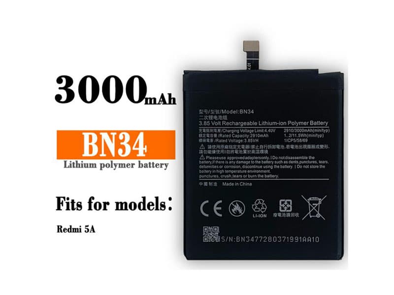 Xiaomi Redmi 5A Mi 5A Battery original (Model-BN34) 3000 mah