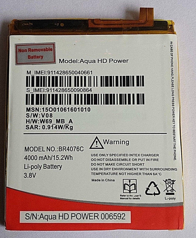 Intex Aqua HD Power Battery original {Model:BR4076C} 4000mAh 3.8v with 3 Months Warranty}