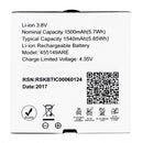 Reliance LYF Flame 2  Battery original (Model-455149ARE) 1500mAh 3.8v with 3 months warranty.