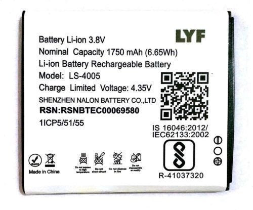Lyf Flame 6 Battery original(Model-LS-4005)1750mAh  3.8v with 3 months warranty.